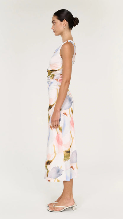 STAPLE THE LABEL VALEA MESH MIDI DRESS - WATERCOLOUR FLORAL