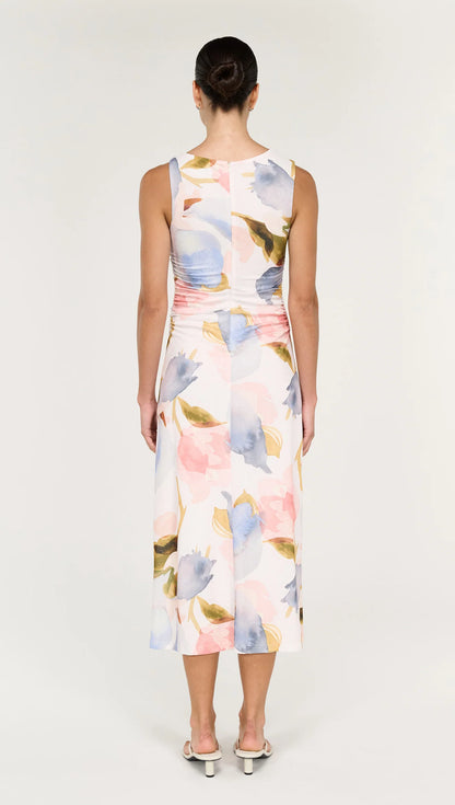 STAPLE THE LABEL VALEA MESH MIDI DRESS - WATERCOLOUR FLORAL
