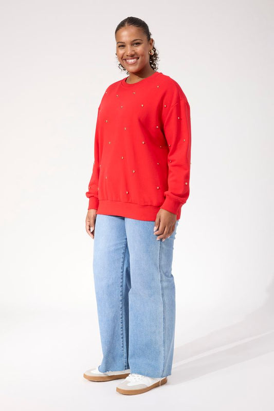 HAVEN BOSTON STUDDED SWEATSHIRT - RED