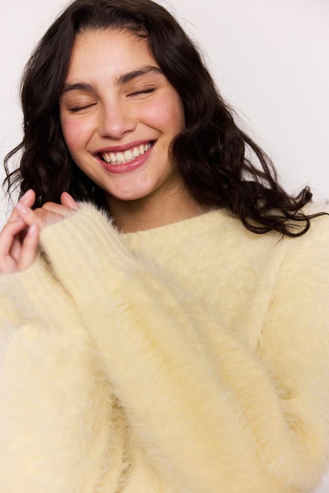 MINK PINK LOLA FLUFFY KNIT JUMPER - BUTTER