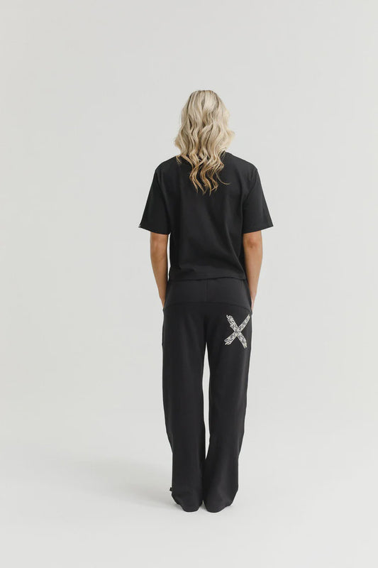HOME-LEE AVENUE PANTS - BLACK WITH GRAPHITE DAISY X