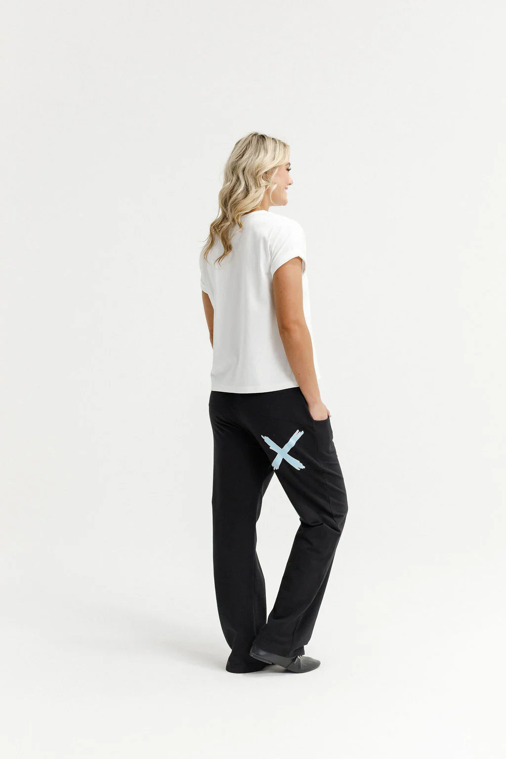 HOME-LEE AVENUE PANTS - BLACK WITH SAPPHIRE/IVORY X