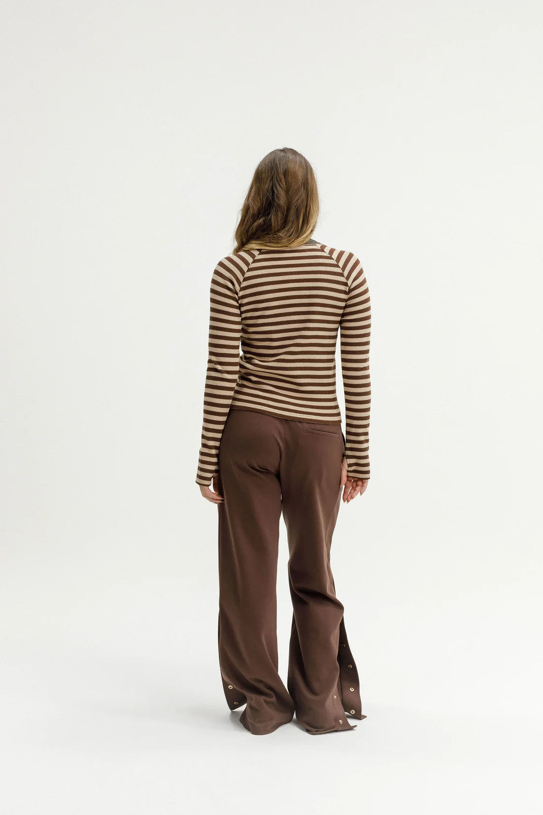 ROSE ROAD BENNE L/S TOP - CHOCOLATE STRIPES