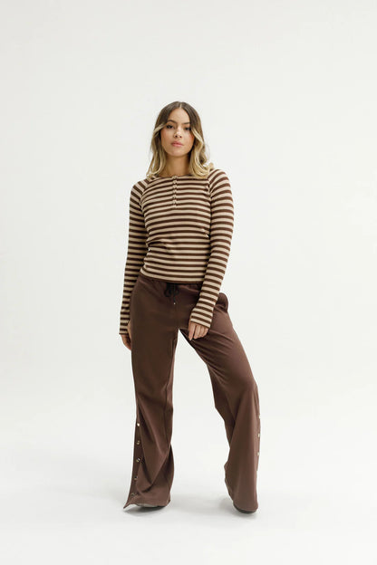ROSE ROAD BENNE L/S TOP - CHOCOLATE STRIPES