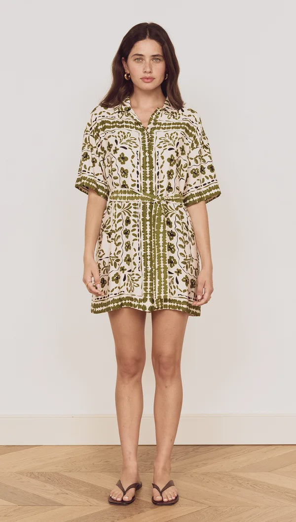 MINK PINK REMI SHIRT DRESS - OLIVE PAISLEY