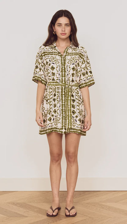 MINK PINK REMI SHIRT DRESS - OLIVE PAISLEY