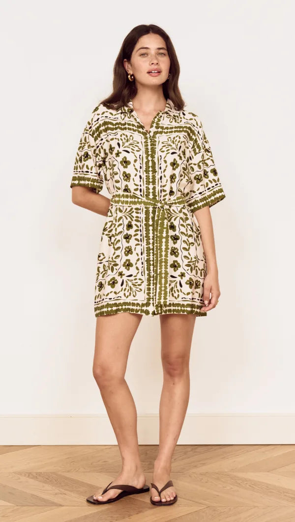 MINK PINK REMI SHIRT DRESS - OLIVE PAISLEY