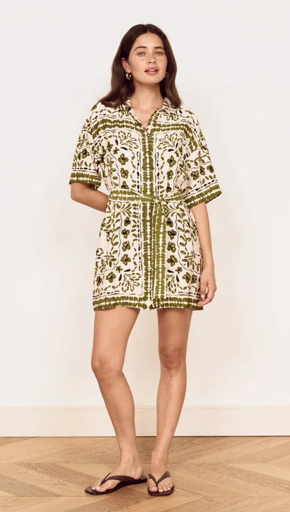 MINK PINK REMI SHIRT DRESS - OLIVE PAISLEY