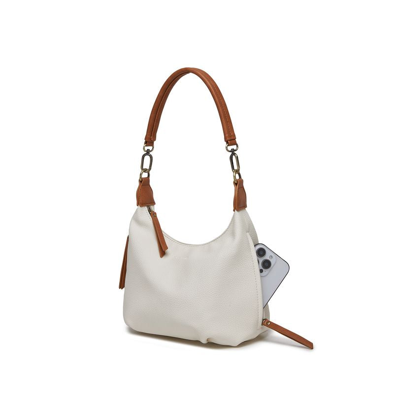 BLACK CAVIAR BAGS - CAREY SHOULDER BAG - WHITE & TAN