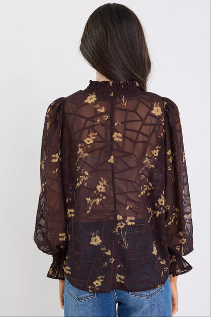 AMONG THE BRAVE AFFECTION L/S TOP - CHOCOLATE BUTTER FLORAL