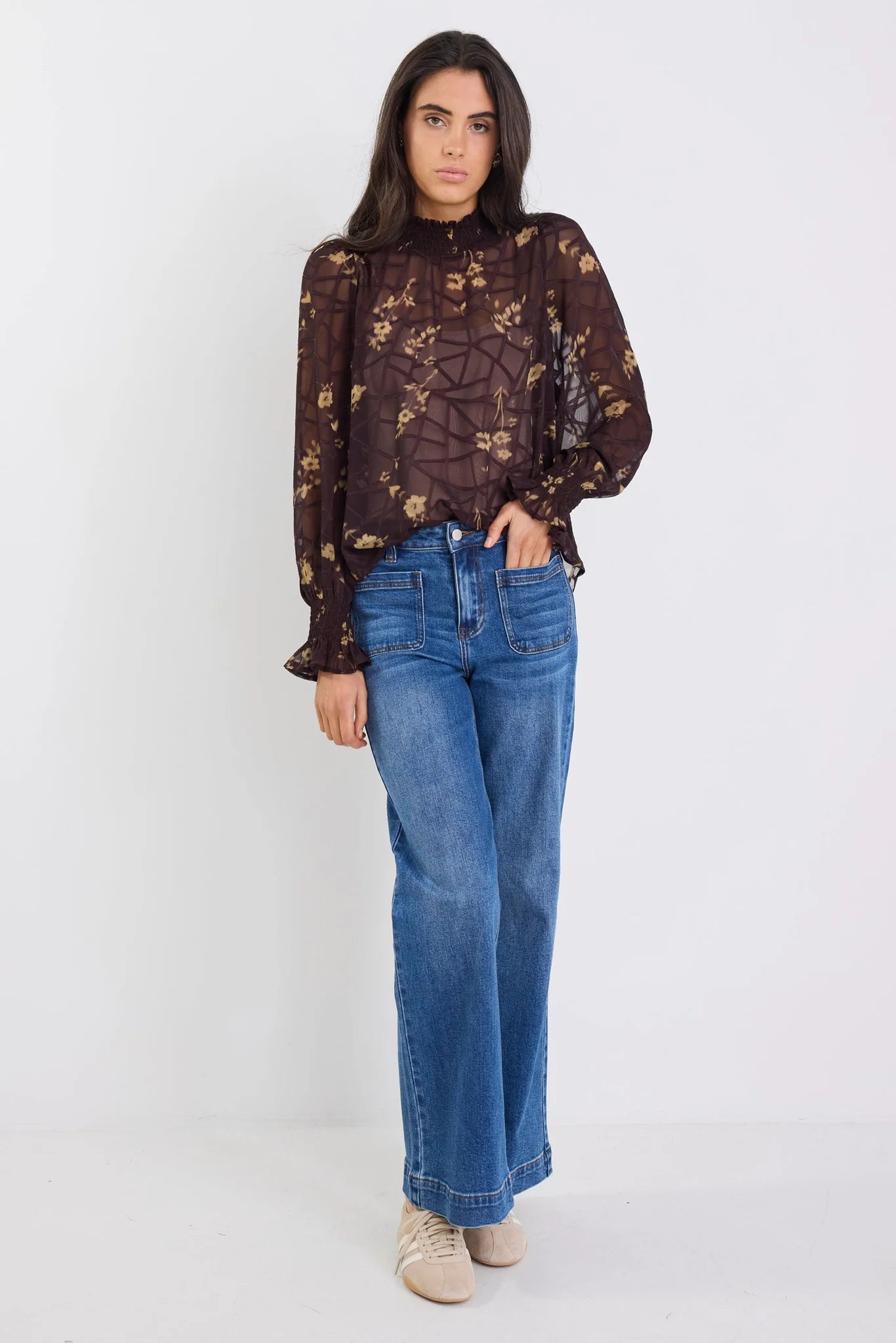 AMONG THE BRAVE AFFECTION L/S TOP - CHOCOLATE BUTTER FLORAL