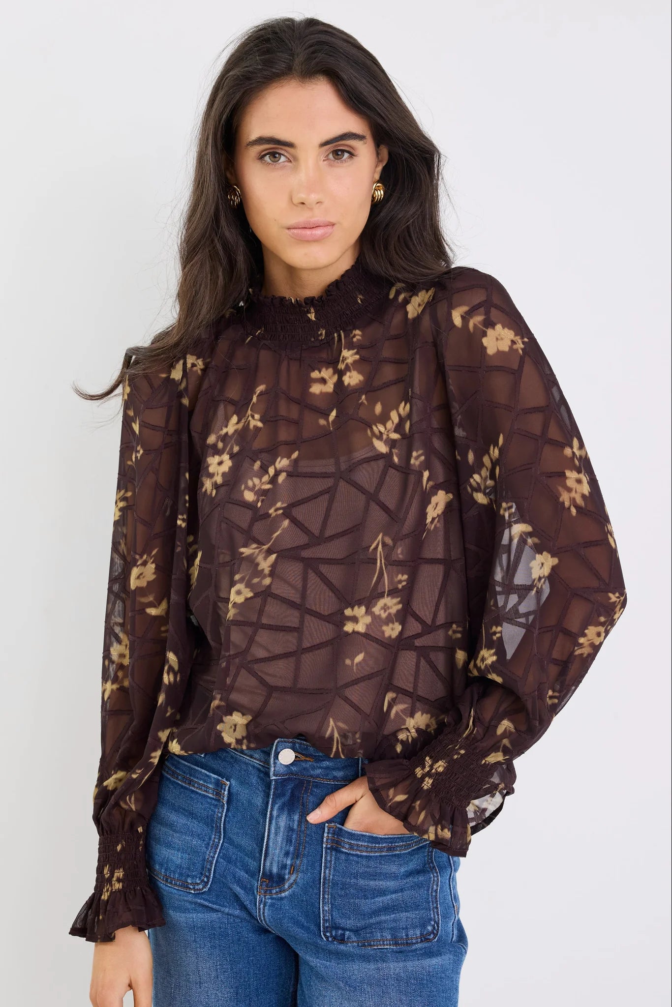 AMONG THE BRAVE AFFECTION L/S TOP - CHOCOLATE BUTTER FLORAL