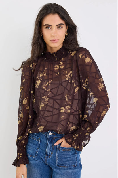 AMONG THE BRAVE AFFECTION L/S TOP - CHOCOLATE BUTTER FLORAL
