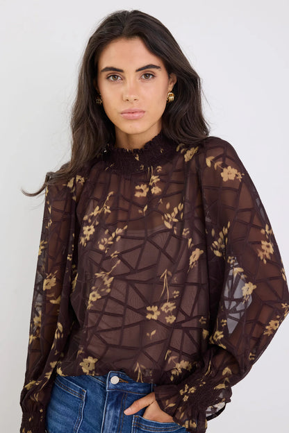 AMONG THE BRAVE AFFECTION L/S TOP - CHOCOLATE BUTTER FLORAL