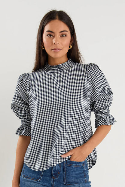 IVY & JACK AFFECTION TOP - NAVY GINGHAM