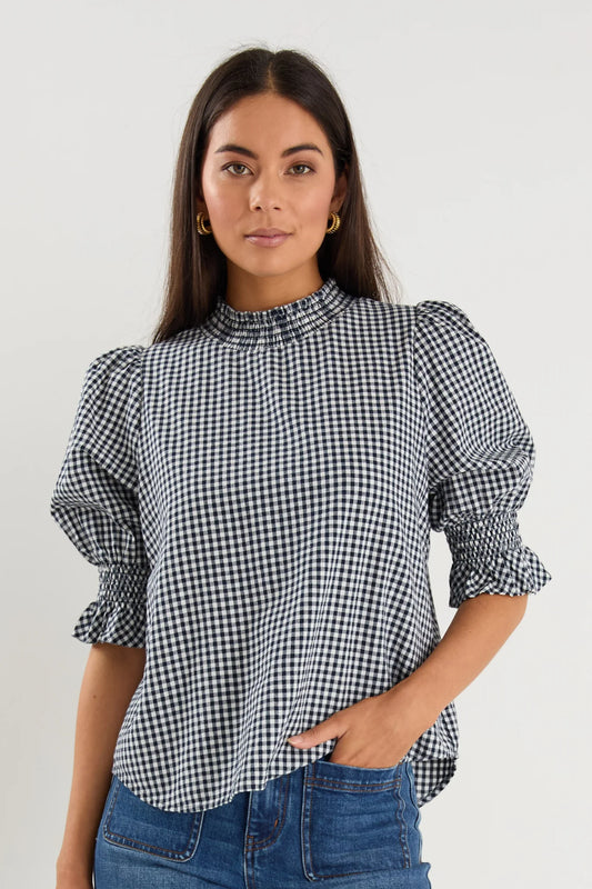 IVY & JACK AFFECTION TOP - NAVY GINGHAM