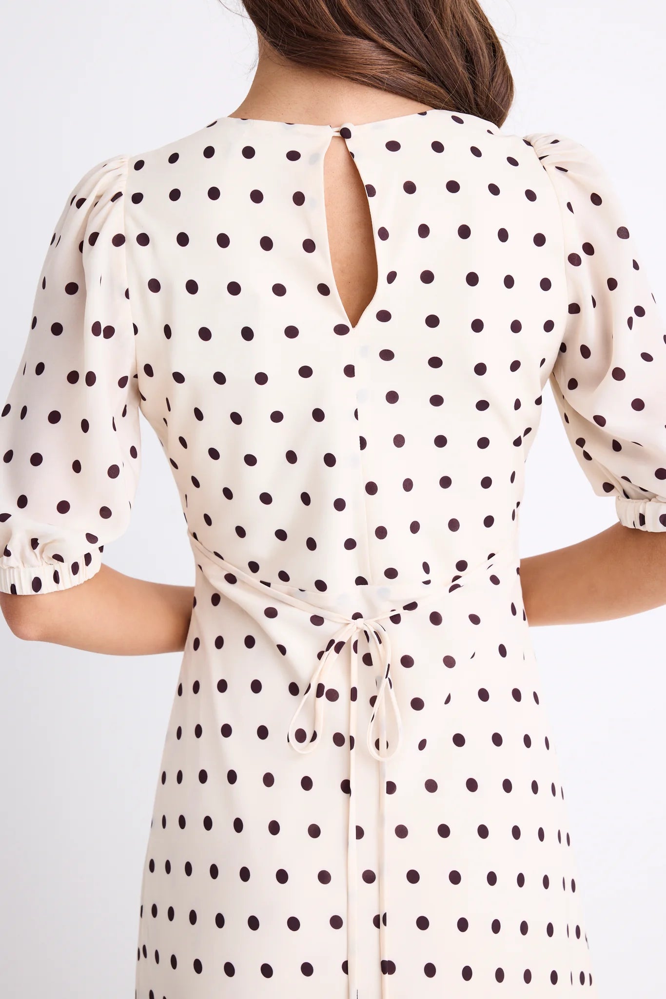 AMONG THE BRAVE AMORA MIDI DRESS - CREAM CHOCOLATE POLKA DOT