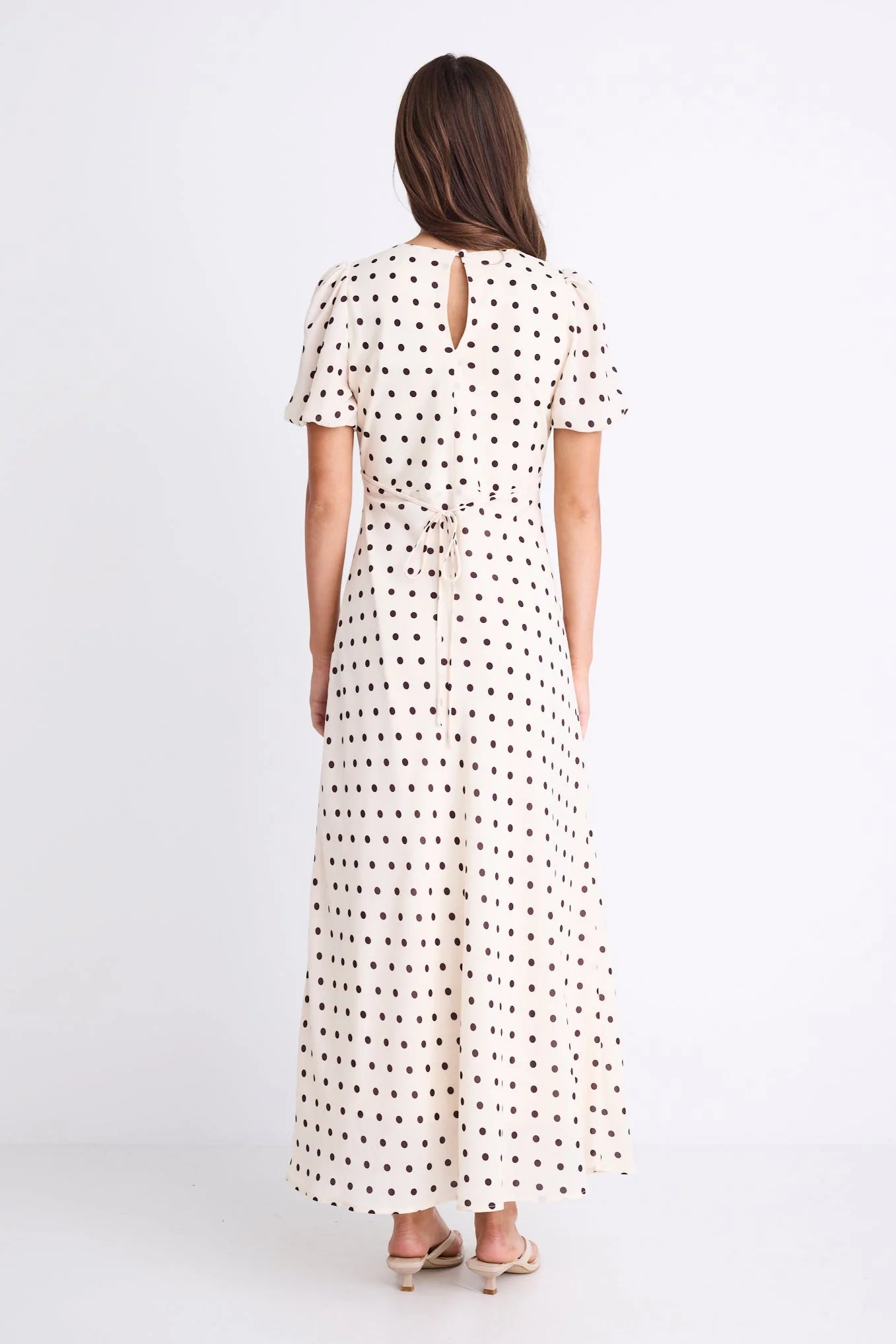 AMONG THE BRAVE AMORA MIDI DRESS - CREAM CHOCOLATE POLKA DOT
