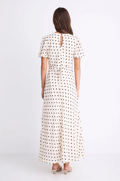 AMONG THE BRAVE AMORA MIDI DRESS - CREAM CHOCOLATE POLKA DOT