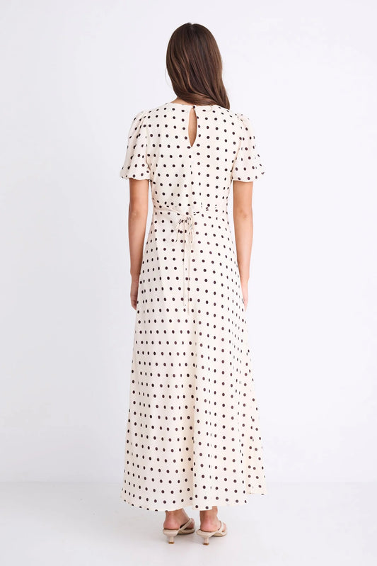 AMONG THE BRAVE AMORA MIDI DRESS - CREAM CHOCOLATE POLKA DOT