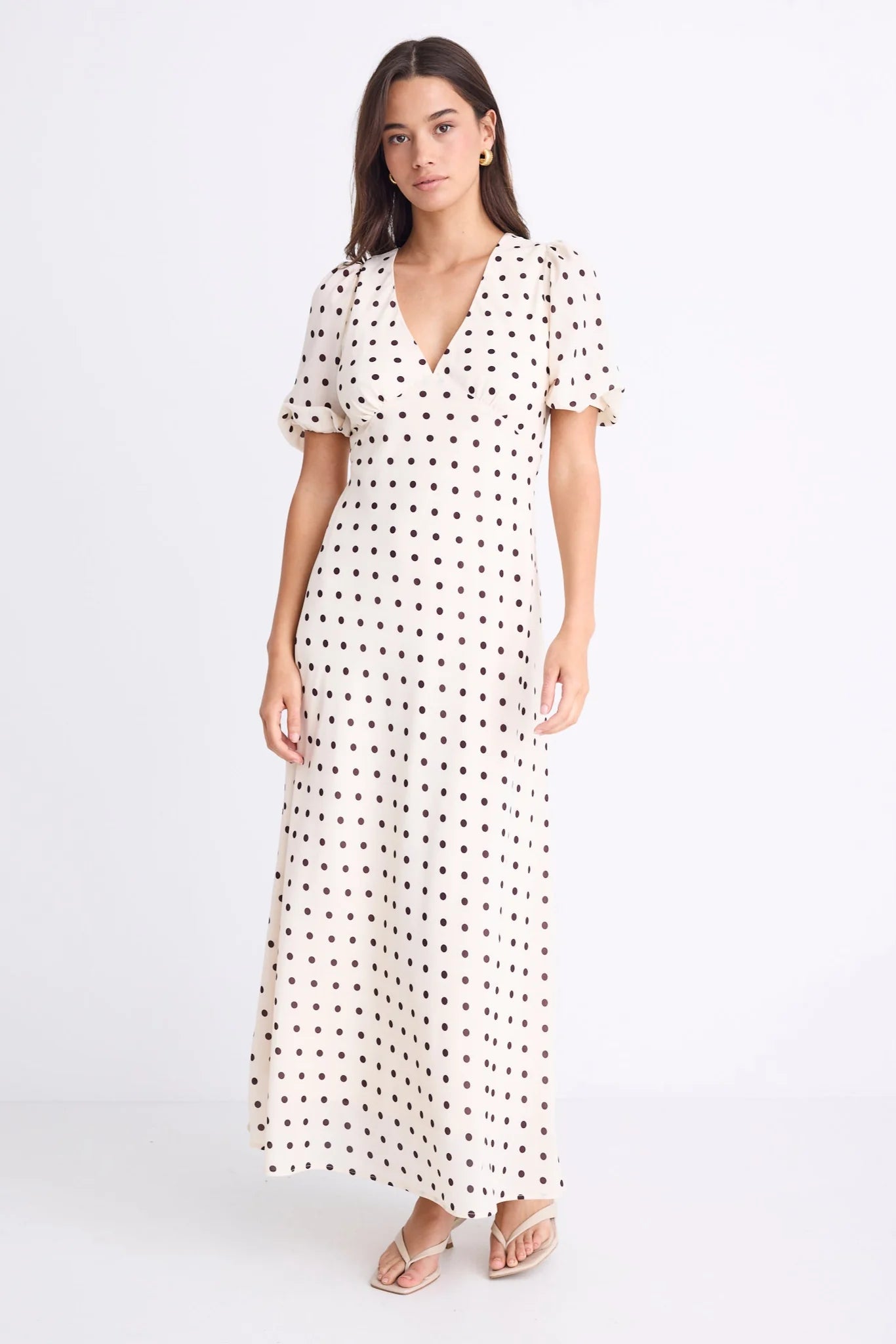 AMONG THE BRAVE AMORA MIDI DRESS - CREAM CHOCOLATE POLKA DOT