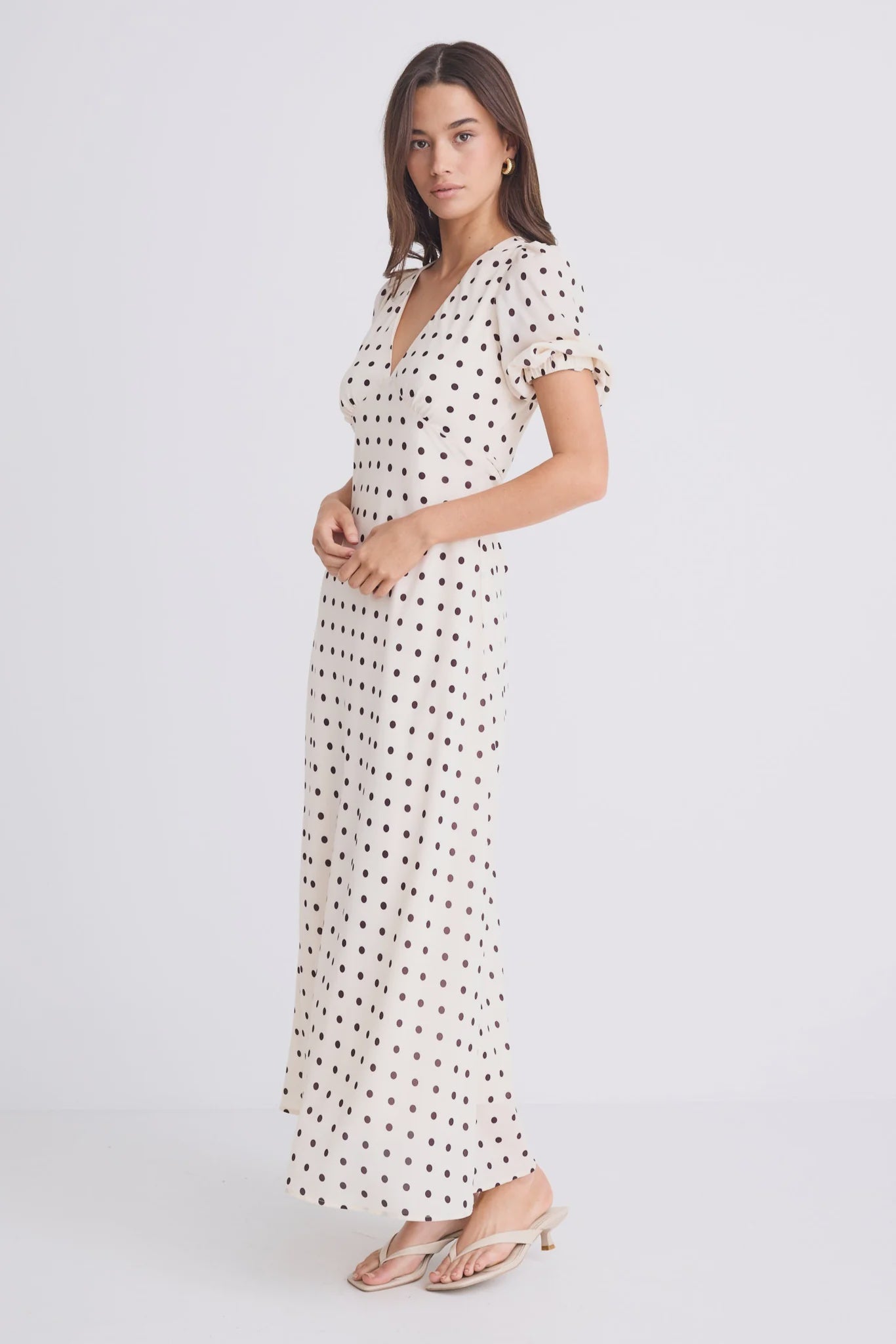 AMONG THE BRAVE AMORA MIDI DRESS - CREAM CHOCOLATE POLKA DOT