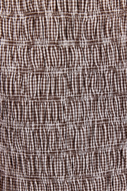 STORIES BE TOLD - ARTIFACT BUBBLE SLEEVE TOP - CHOCOLATE MINI GINGHAM