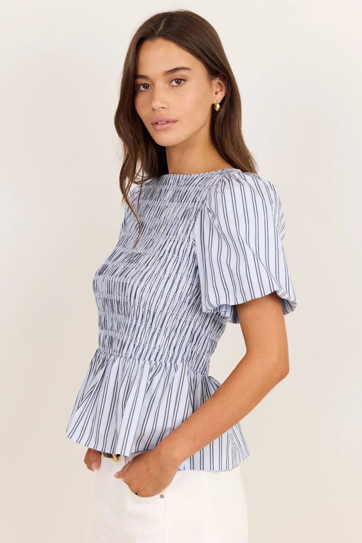 STORIES BE TOLD - ARTIFACT BUBBLE TOP - PALE BLUE STRIPE