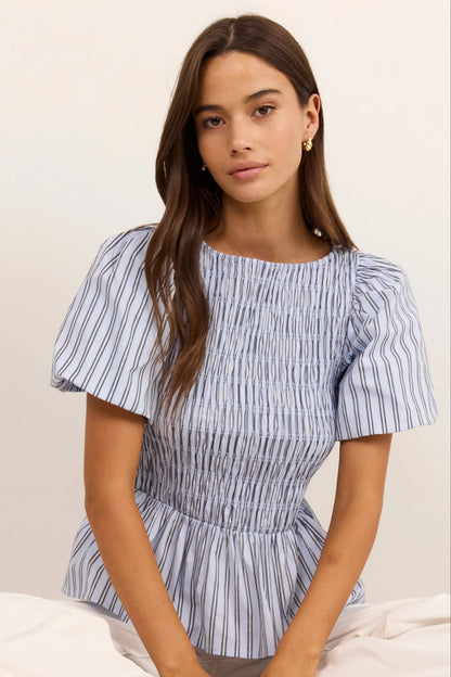 STORIES BE TOLD - ARTIFACT BUBBLE TOP - PALE BLUE STRIPE