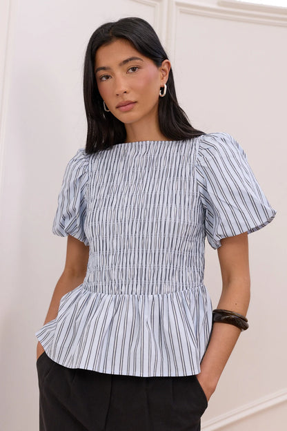 STORIES BE TOLD - ARTIFACT BUBBLE TOP - PALE BLUE STRIPE