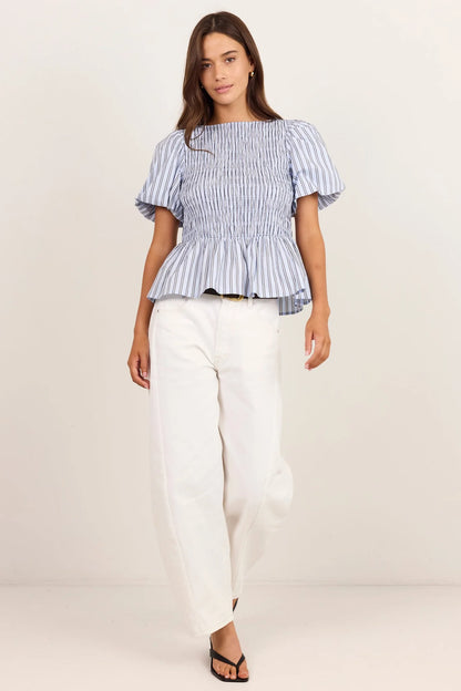 STORIES BE TOLD - ARTIFACT BUBBLE TOP - PALE BLUE STRIPE
