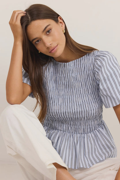 STORIES BE TOLD - ARTIFACT BUBBLE TOP - PALE BLUE STRIPE