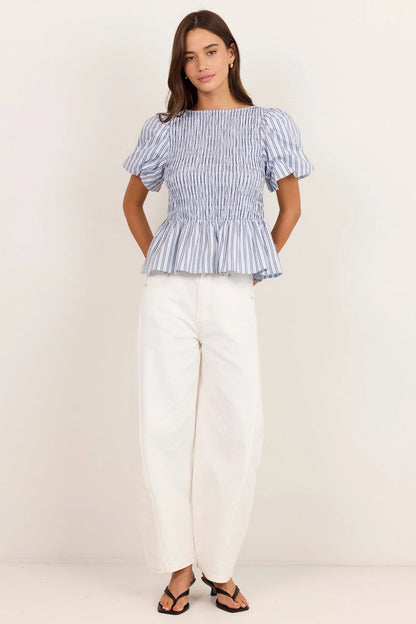 STORIES BE TOLD - ARTIFACT BUBBLE TOP - PALE BLUE STRIPE