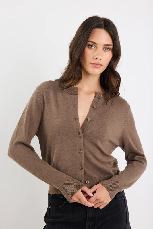 STORIES TO BE TOLD AUTOGRAPH CARDIGAN - MOCHA