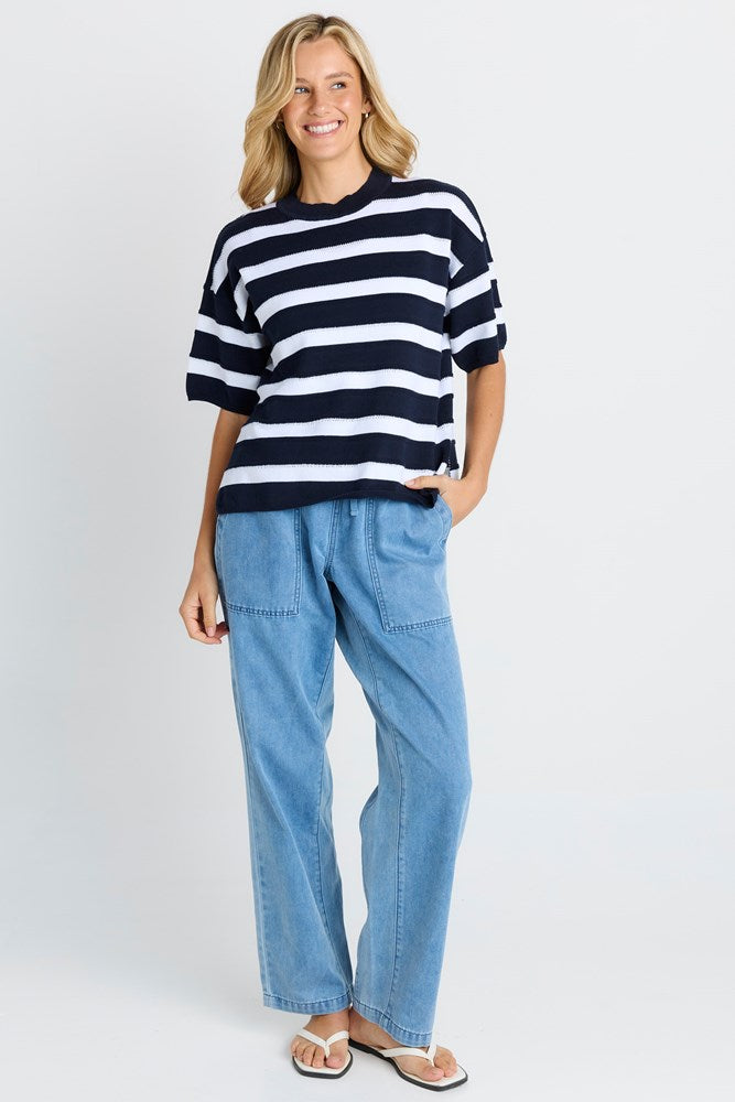 BETTY BASICS LIBBY BOXY TOP - NAVY STRIPE