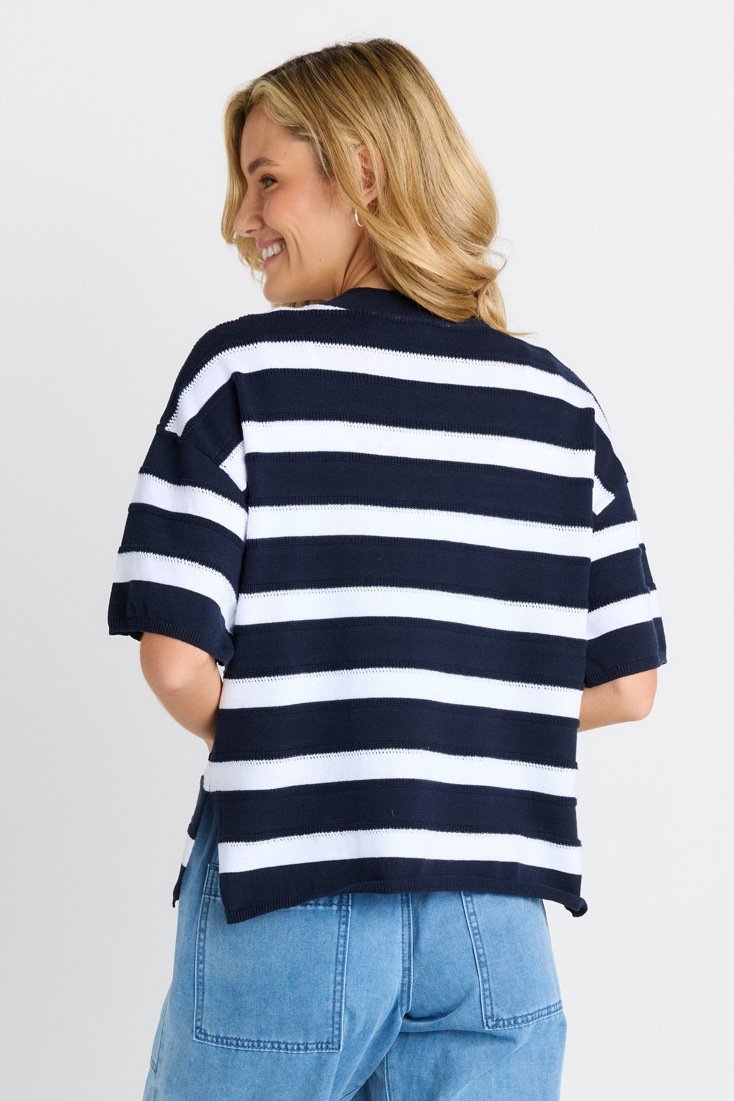 BETTY BASICS LIBBY BOXY TOP - NAVY STRIPE