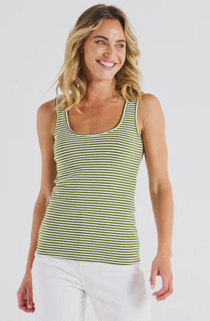 BETTY BASICS EMMA SCOOP TANK - AVOCADO STRIPE - BB217-AVO