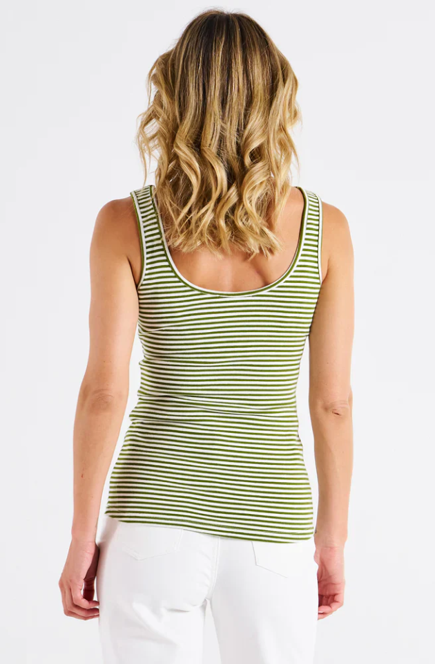 BETTY BASICS EMMA SCOOP TANK - AVOCADO STRIPE - BB217-AVO