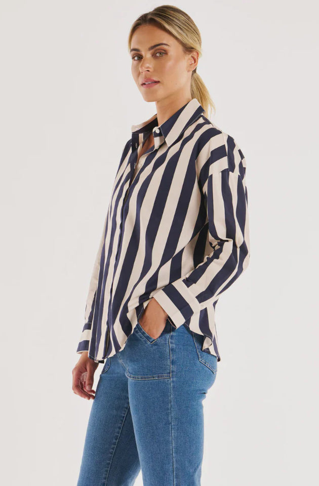 BETTY BASICS STRIPE SHIRT - NAVY STRIPE - BB8288