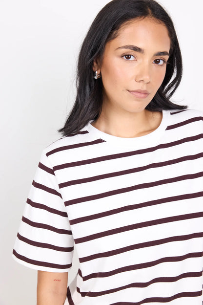 RE:UNION LABEL - BINDING BOXY FIT TEE - CHOCOLATE / WHITE STRIPE