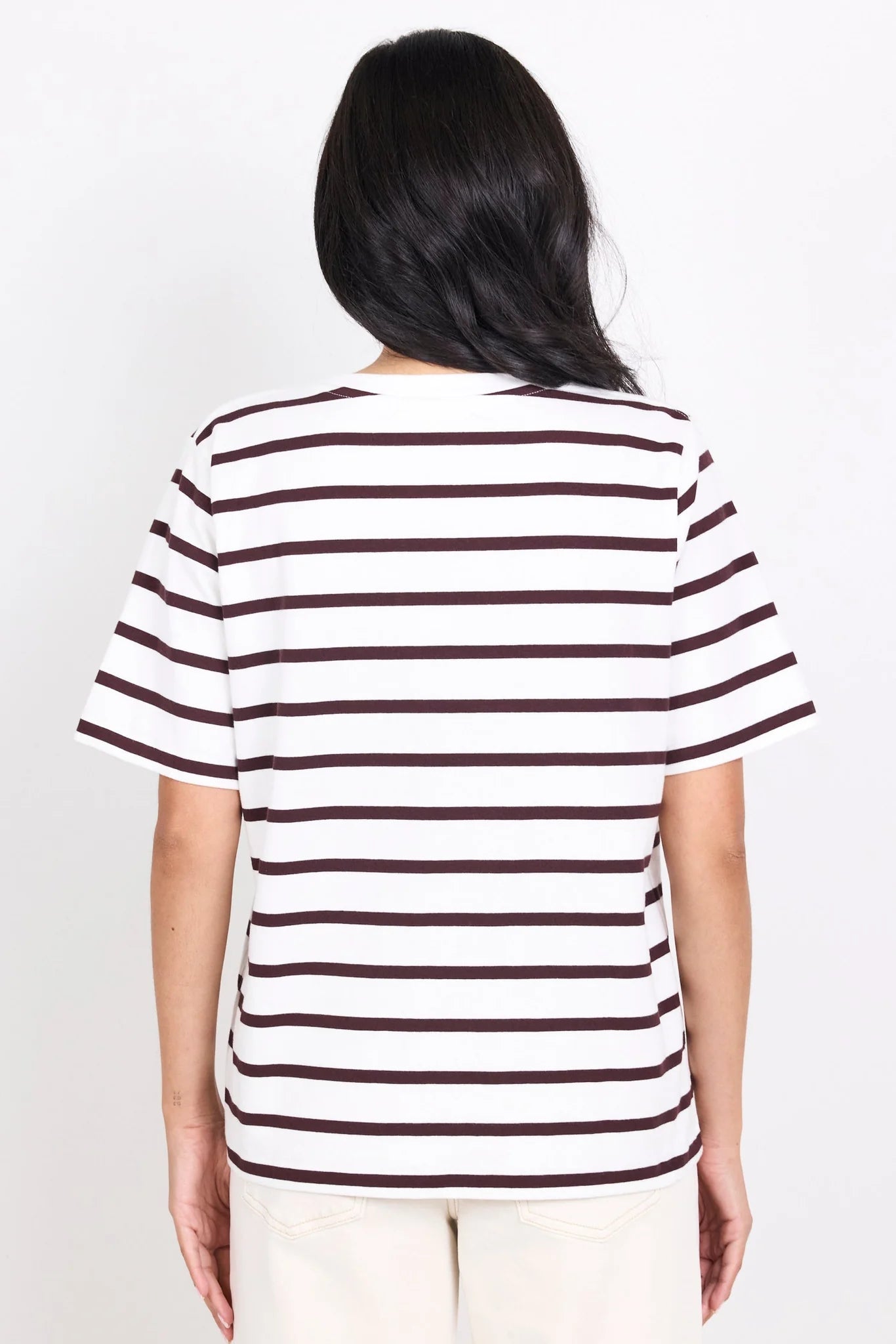 RE:UNION LABEL - BINDING BOXY FIT TEE - CHOCOLATE / WHITE STRIPE