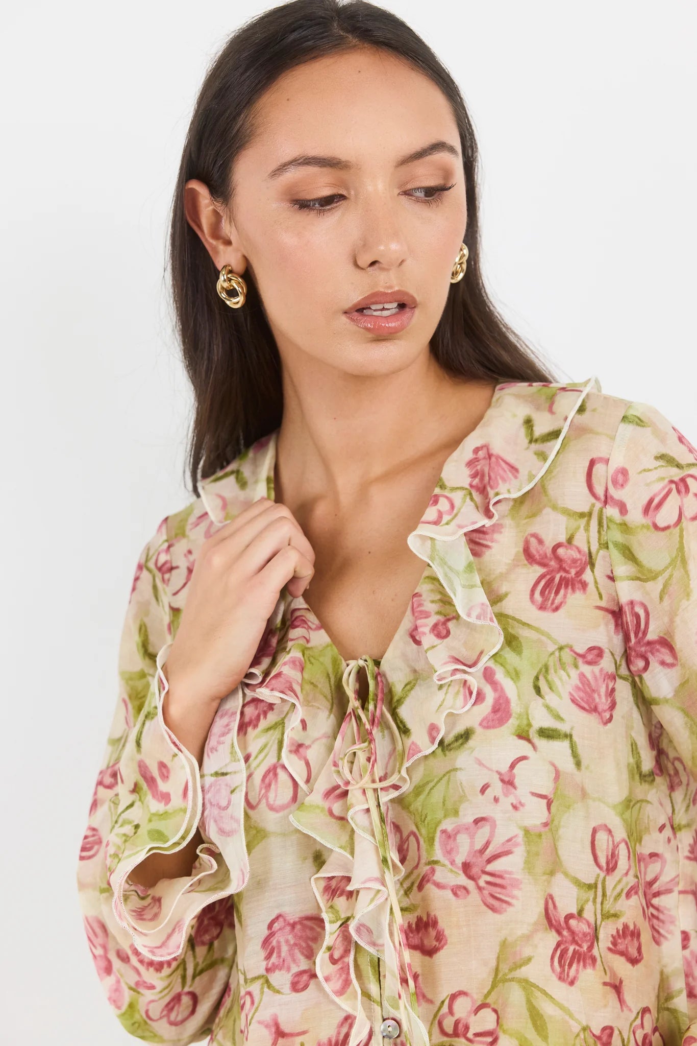 AMONG THE BRAVE - BOHEMIAN FRILL BLOUSE - CREAM BLUSH FLORAL
