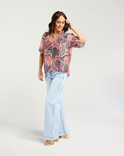 ZAFINA HAZEL TOP - PINK PAISLEY