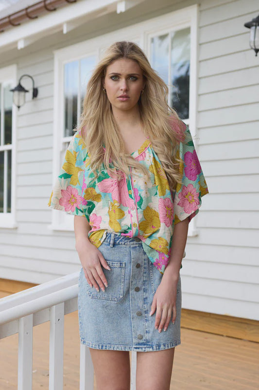 CHARLO VAL BLOUSE - GREEN FLORAL