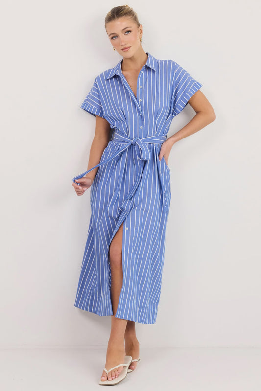 AMONG THE BRAVE - CAMDEN SHIRT DRESS - BLUE WIDE STRIPE