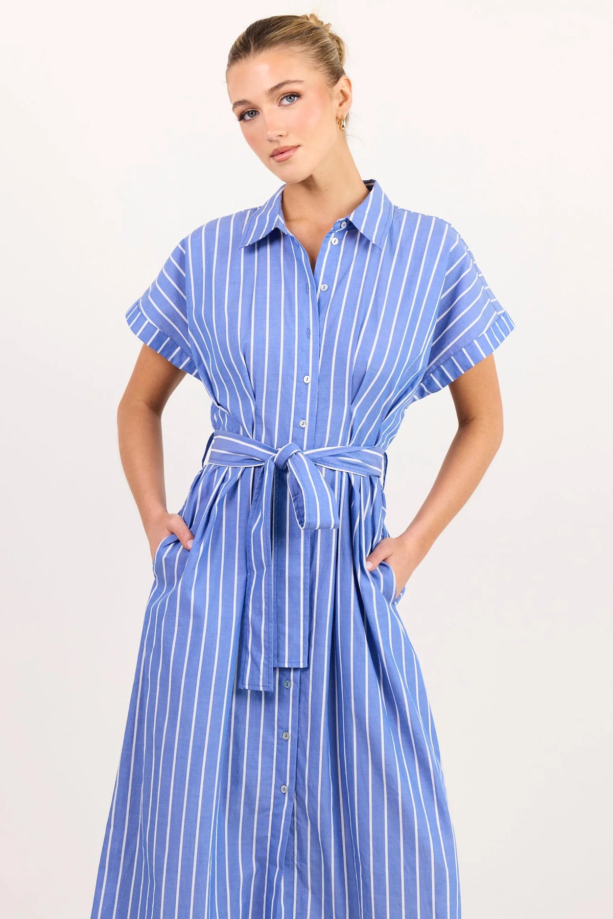 AMONG THE BRAVE - CAMDEN SHIRT DRESS - BLUE WIDE STRIPE