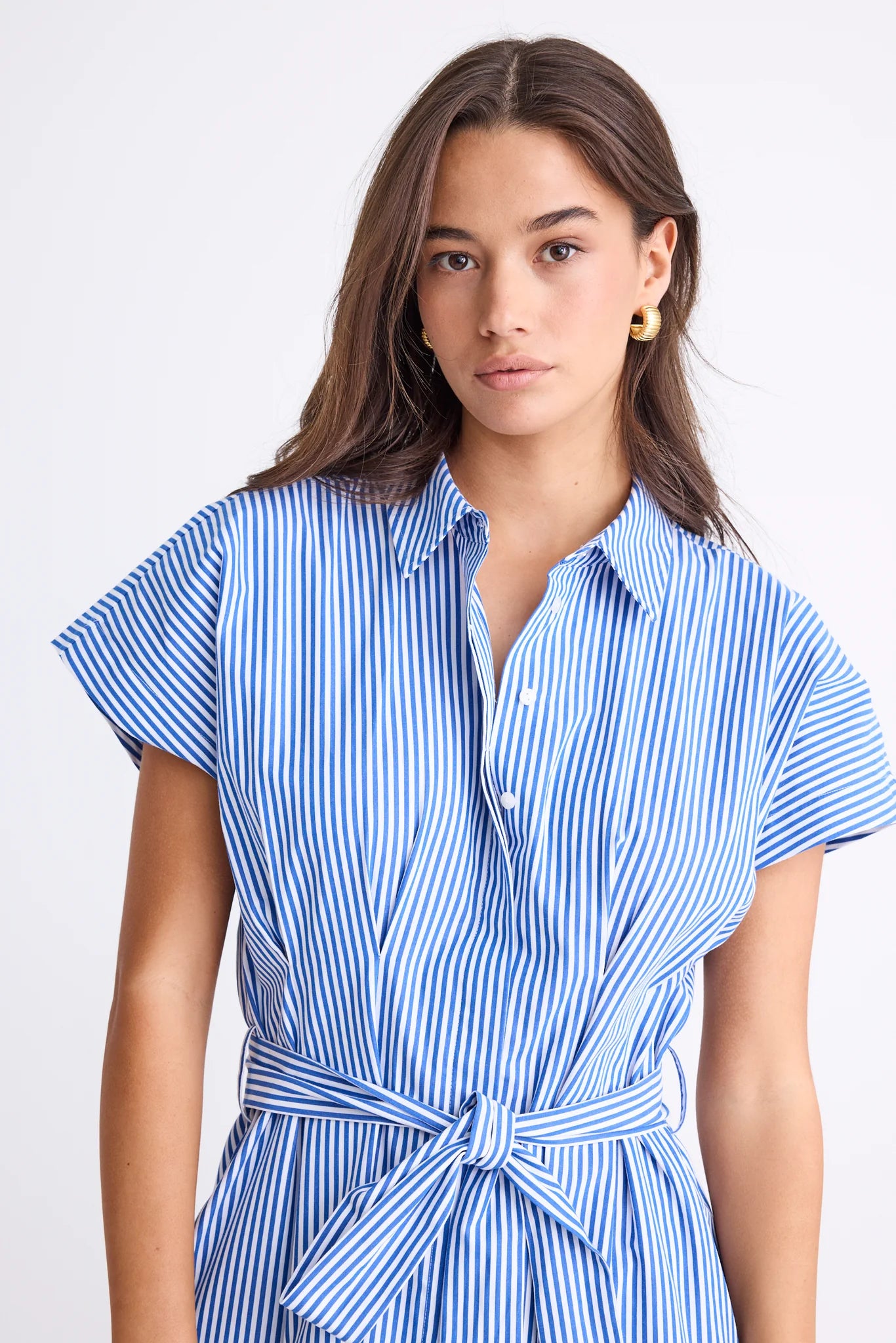 AMONG THE BRAVE CAMDEN MIDI SHIRT DRESS - BRIGHT BLUE STRIPE