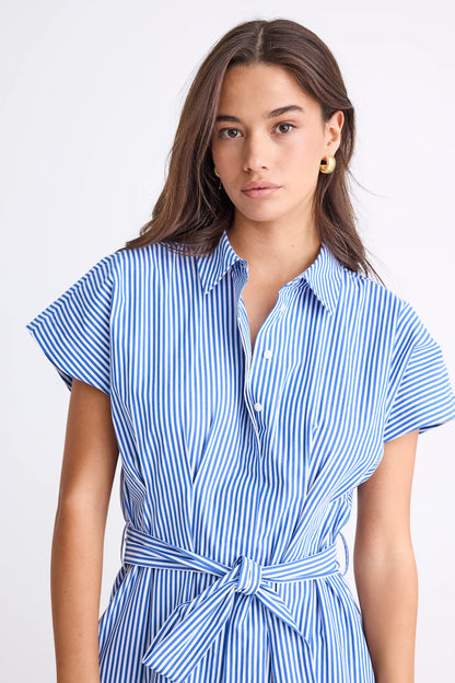 AMONG THE BRAVE CAMDEN MIDI SHIRT DRESS - BRIGHT BLUE STRIPE