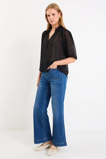 IVY & JACK CLOSURE SS TOP - BLACK MINI POLKA DOT