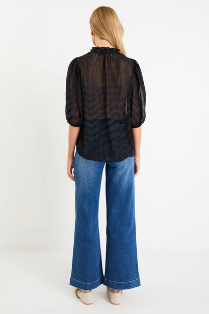 IVY & JACK CLOSURE SS TOP - BLACK MINI POLKA DOT